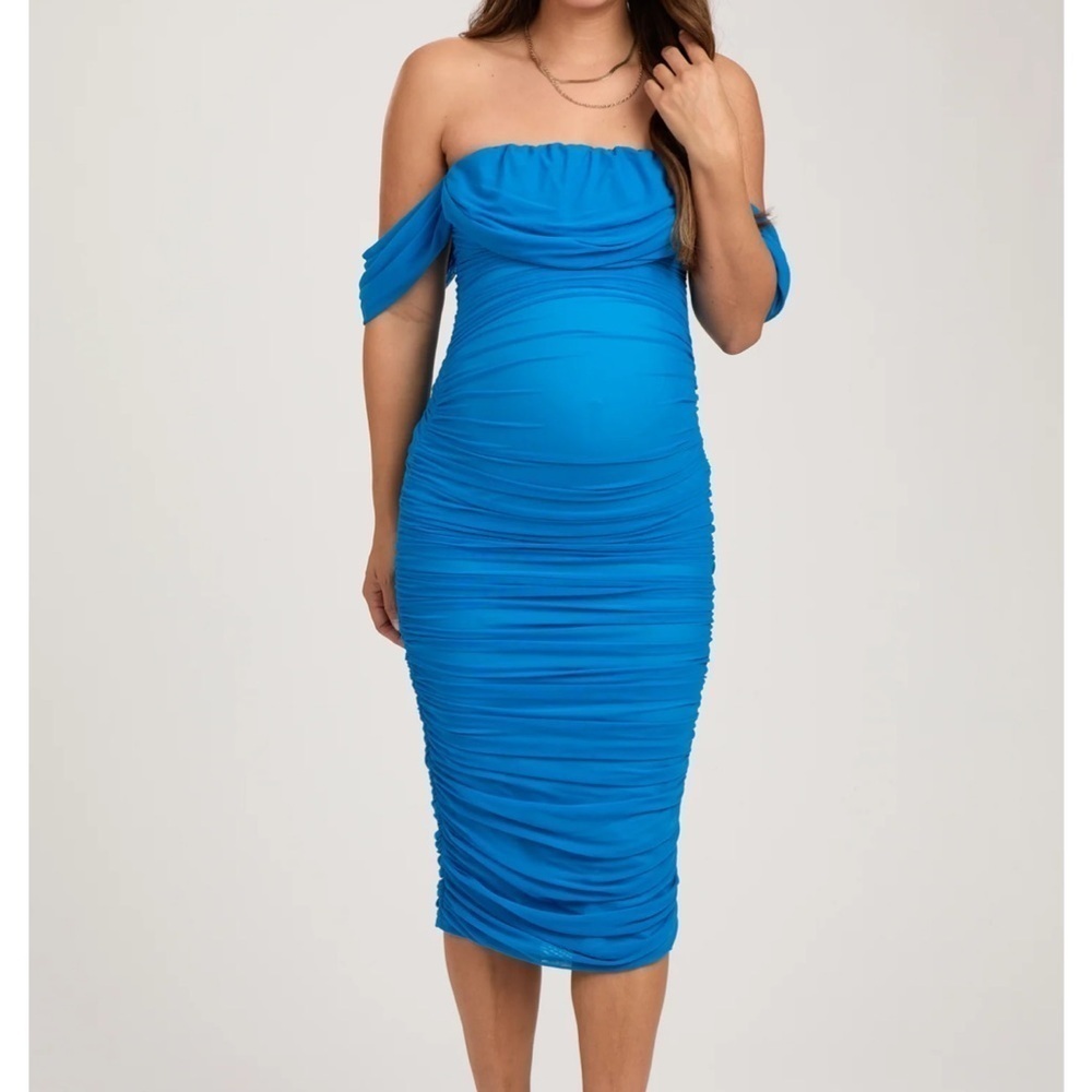 Pinkblush Blue Off-Shoulder Midi Dress